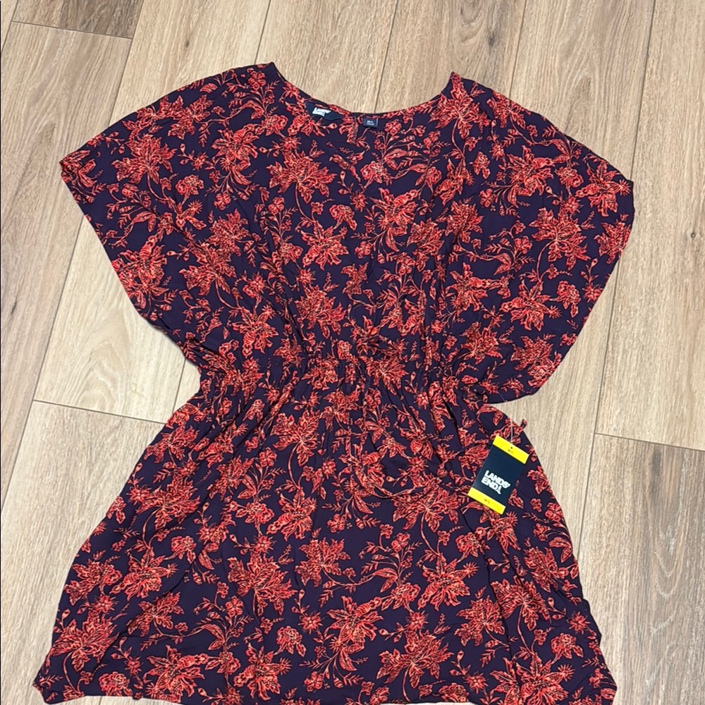 LANDS’ END NWT M/L purple pink/orange Floral V-Neck soft comfy Swim Cover-Up